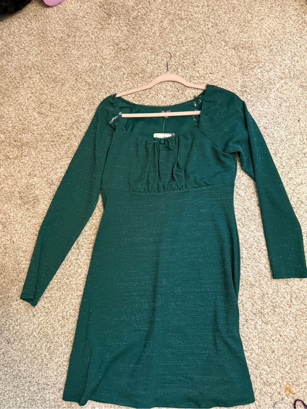 NWT Lily Rose Emerald Green Long Sleeve Square Neck Dress